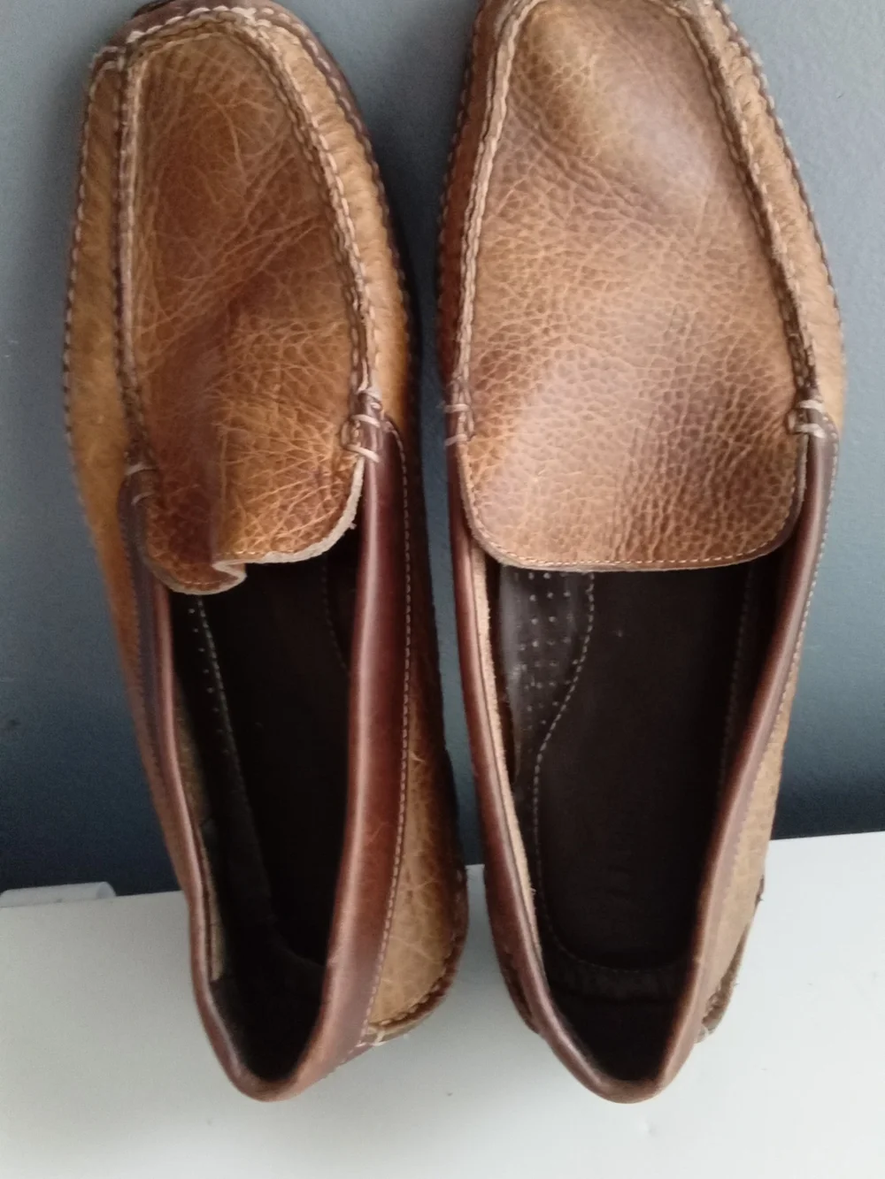 LL Bean Mens Pebble Grain‎ Leather Driving Moccasin Loafers Tan Brown Slip On
